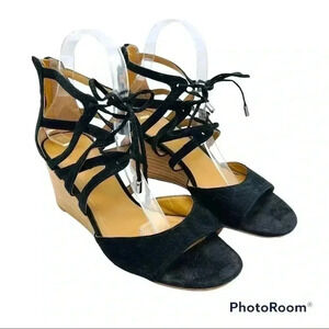 Franco Sarto Mollie Black Suede Lace Up Wedges